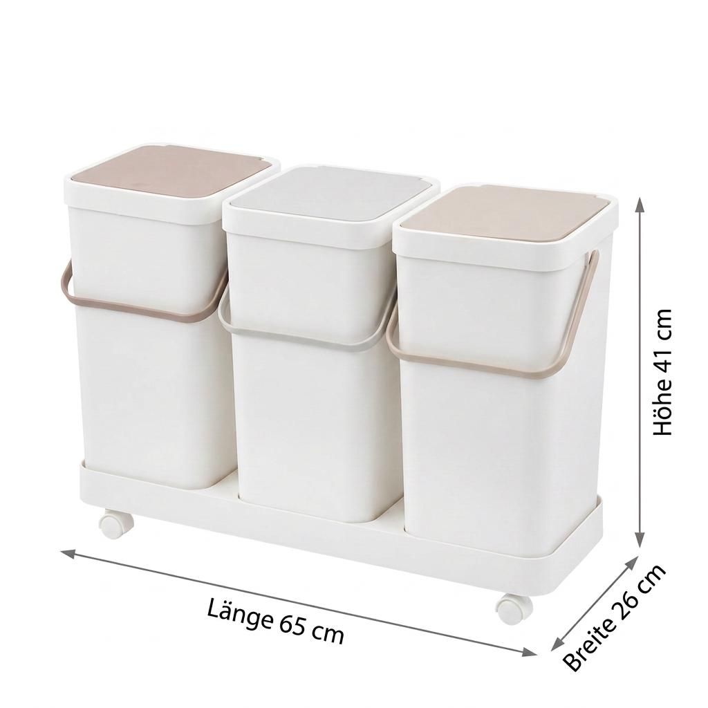 Mülltrennsystem 60L 3x20L Abfalleimer 3-fach Mülltrenner