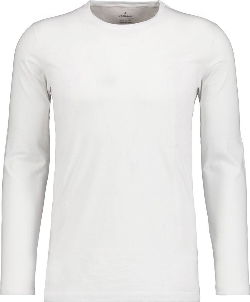 RAGMAN Herren Shirt Langarm Rundhals Body-Fit Single-Jersey Weiß S