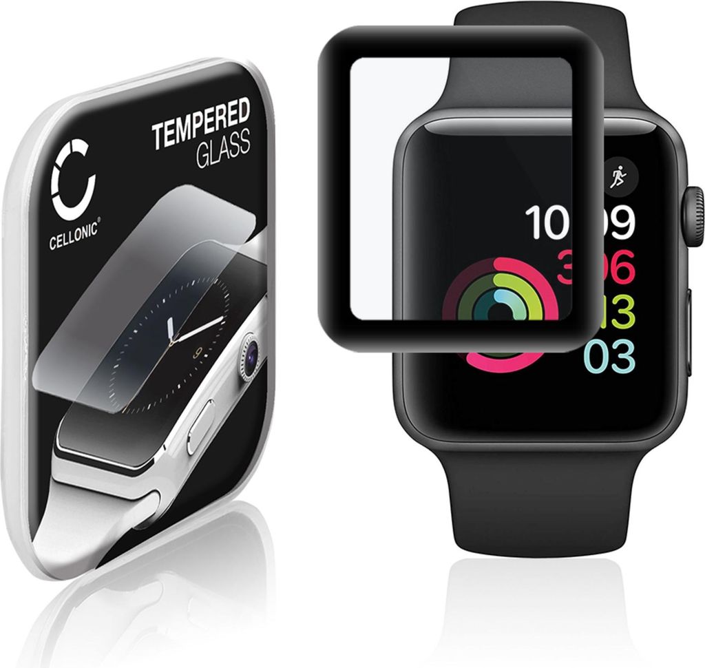 CELLONIC 9H Display Schutzglas für Apple Watch 1 / 2 / 3 - 42mm Smartwatch, 3D Full Cover Full Glue Screen Protector Glass, Fitness Tracker Displa...