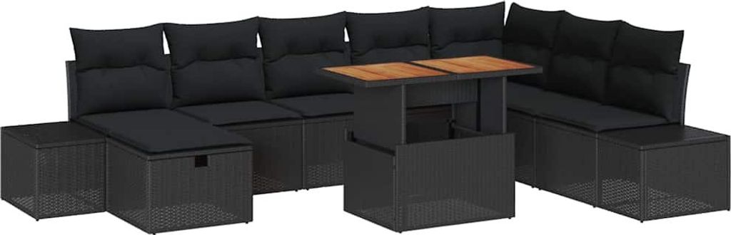 vidaXL Garten-Sofa-Set mit Speicher 9 pcs Schwarz Poly Rattan