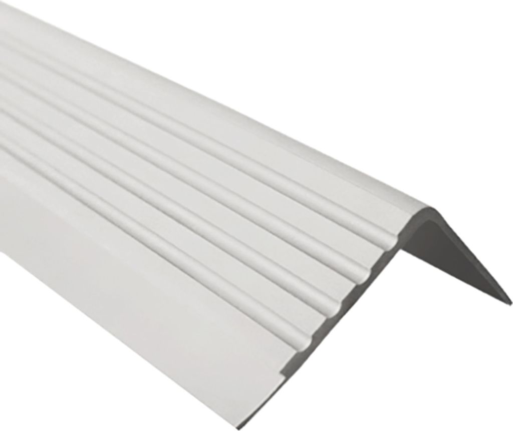 QUEST Treppenkantenprofil 40x40mm, 1.5m, Treppenprofil PVC für Treppenstufen, Treppenkantenschutz mit Rillen, Antirutsch, RS, grau