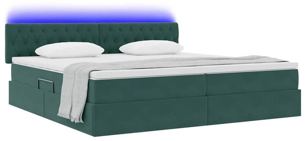 Saisonschlussverkauf - Bettgestell - Doppelbett - Bettrahmen mit Lattenrost - mit Stauraum und LED mit LED Dunkelgrün 200x200cm Samt - Klassische ...