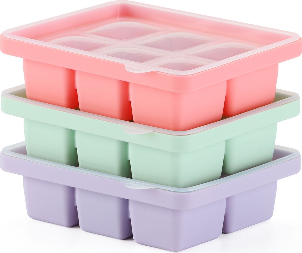 3 Eiswürfelformen, Eiswürfelschale, Eiswürfelform – Eiswürfelschale mit Deckel, 6 Eiswürfelschalen, Pink, Grün, Lila