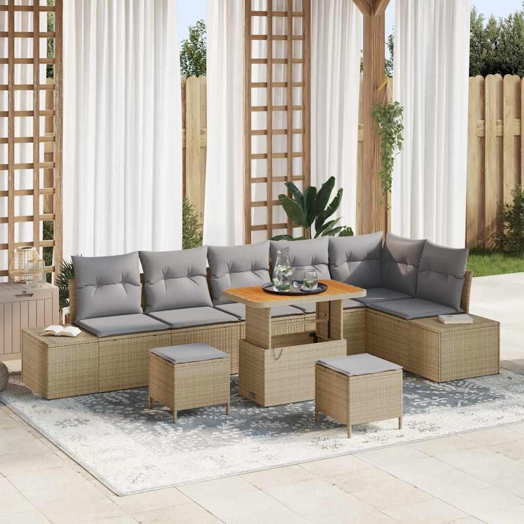 Maison Exclusive - Gartensofa-set mit Kissen 9 pcs Beige Poly-Rattan