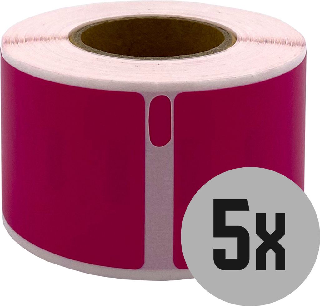 DULA Etiketten - Kompatibel mit Dymo Compatible labels - Roze - 99010 - S0722370 - Adresetiketten - 5 rollen - 28 x 89 mm - 130 labels per rol