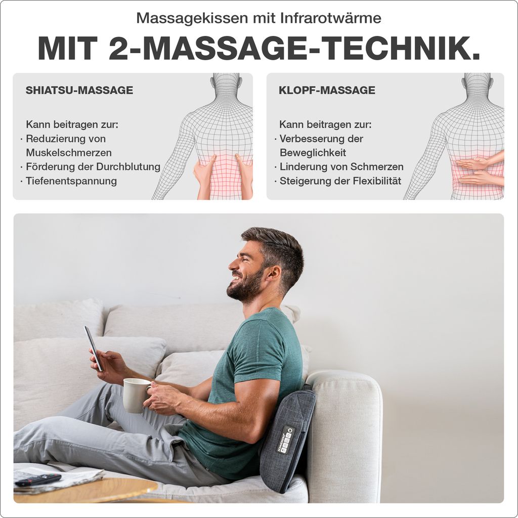 NAIPO Shiatsu-Massagesitzauflage Massagesitzauflage, Rückenmassagegerät mit  Wärme,4 Massage Modi