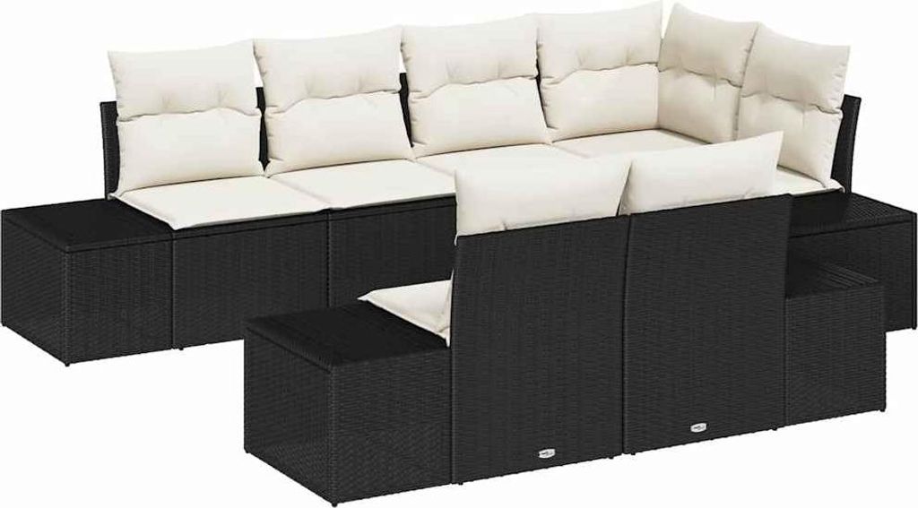 vidaXL Gartensofa-set mit Kissen 7 pcs Schwarz und Creme Poly-Rattan
