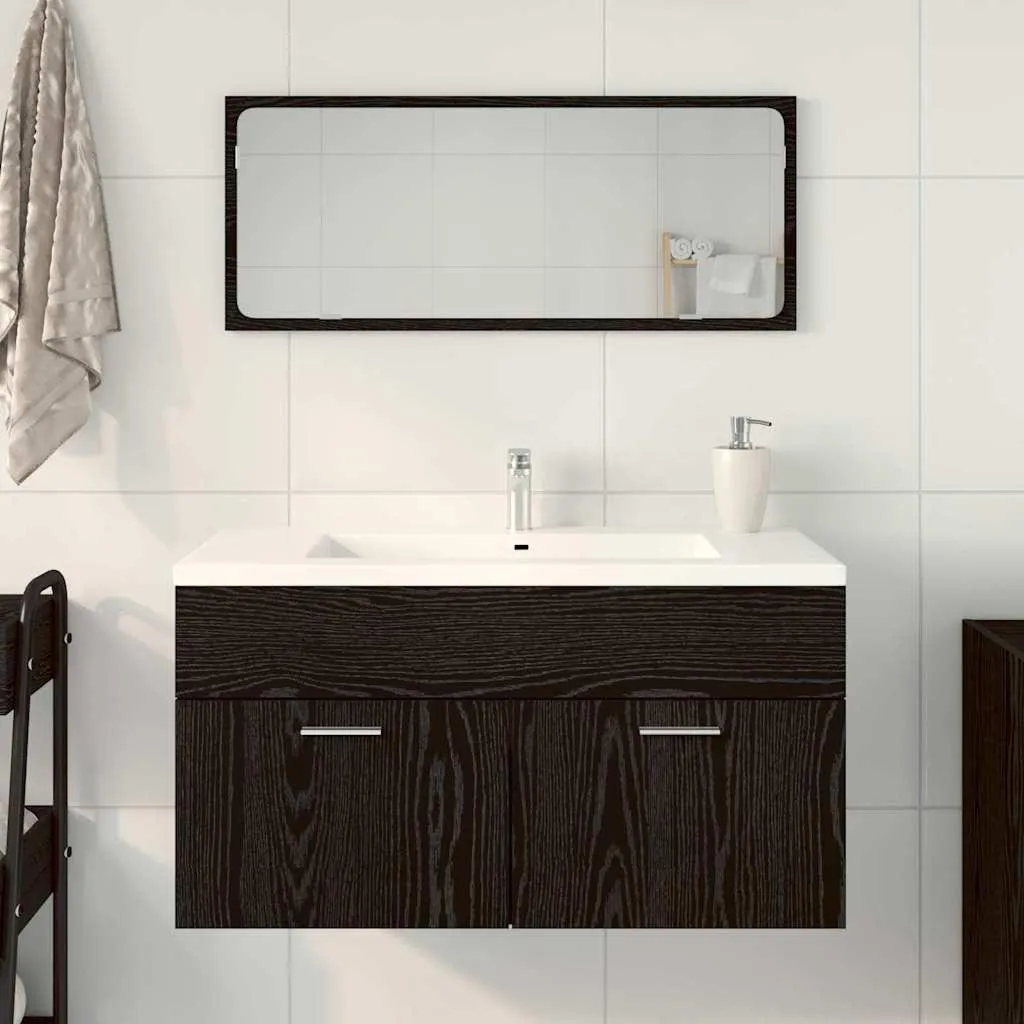 Arredo Bagno Rovere Nero 2 Pezzi: Mobile con Lavabo e Specchio - 4