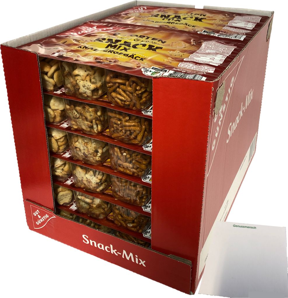 Gut & Günstig Snack Mix knusprige Knabbervielfalt VPE (12x300g Packung) + usy Block