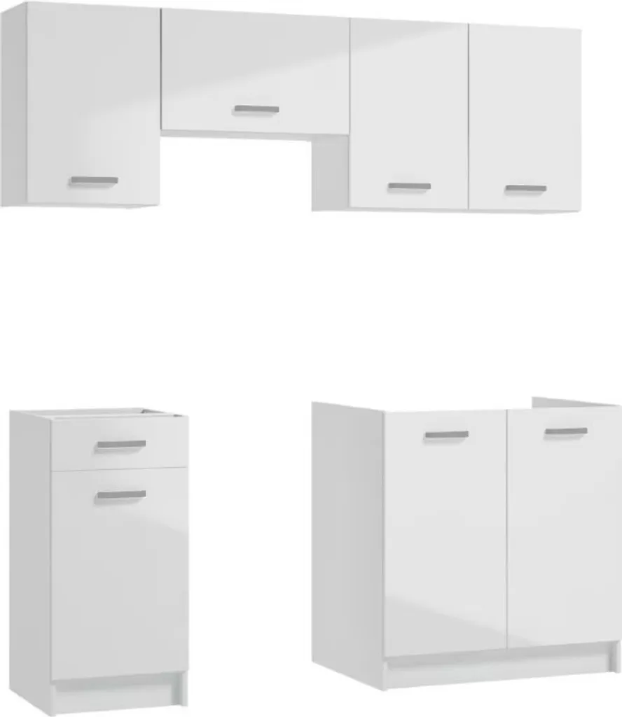 Cuisine aménagée 180 cm pour petit espace - Ensemble 5 meubles blanc chic