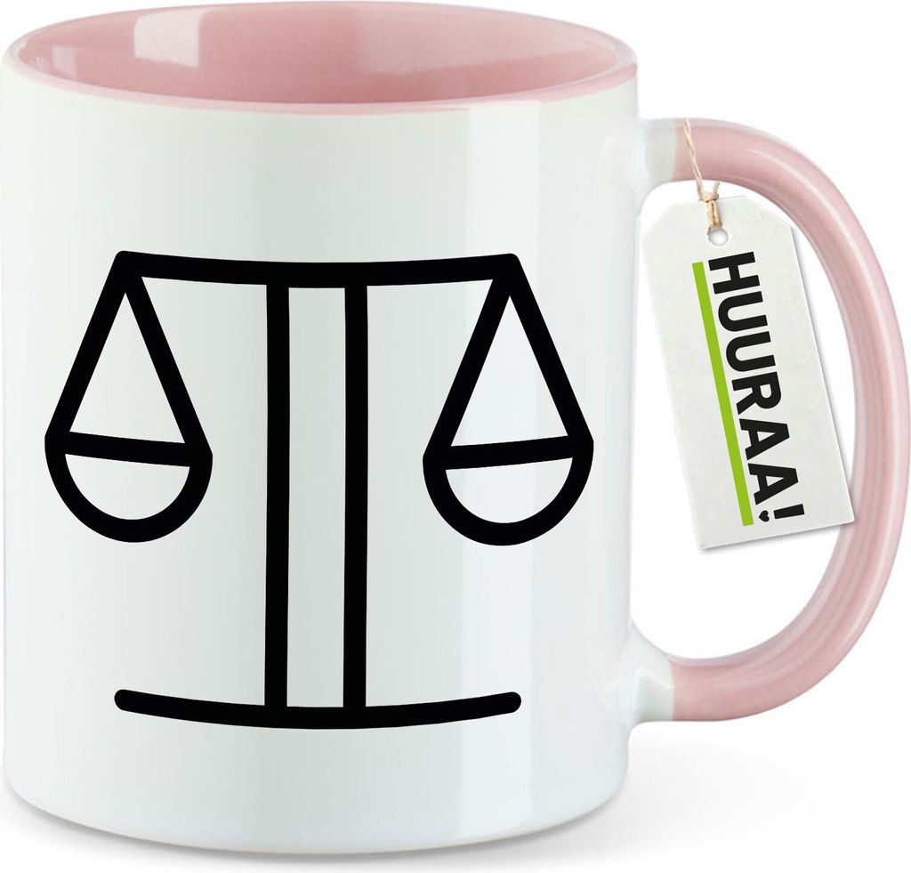 Huuraa Kaffeetasse Waage Sternzeichen Symbol 330ml Rosa Keramik Kaffeebecher Geschenkidee