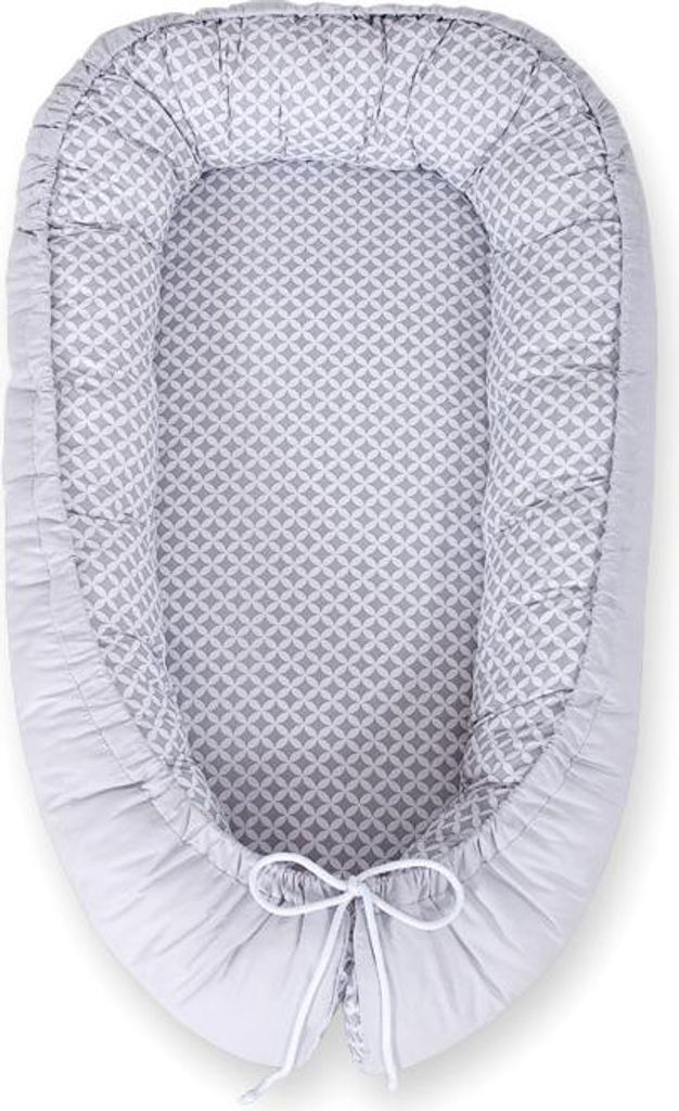 Babykokon, doppelseitig, Laufstall, Wickeltuch, Premium BOBONO - Mini-Rosette, grau