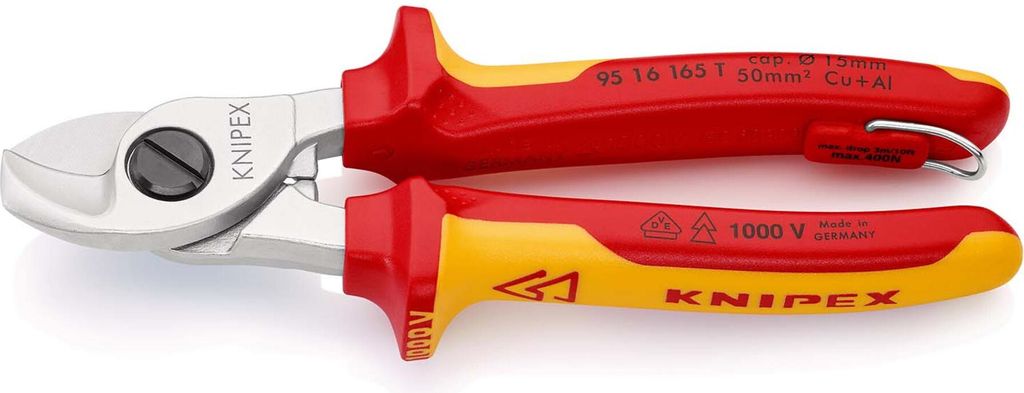 Knipex 95 16 165 T BK Kabelschere mit Befestigungs öse