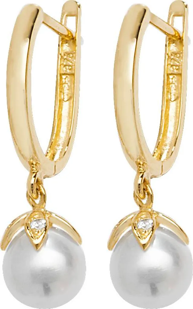 Boucles d'Oreilles Or 375/1000 avec Perle et Zirconium TRS20325 - 24x7mm