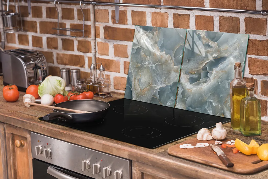 Piastre copri fornelli 2 pezzi 100x52 Copri piano cottura in ceramica tagliere in vetro marmo grigio - 8