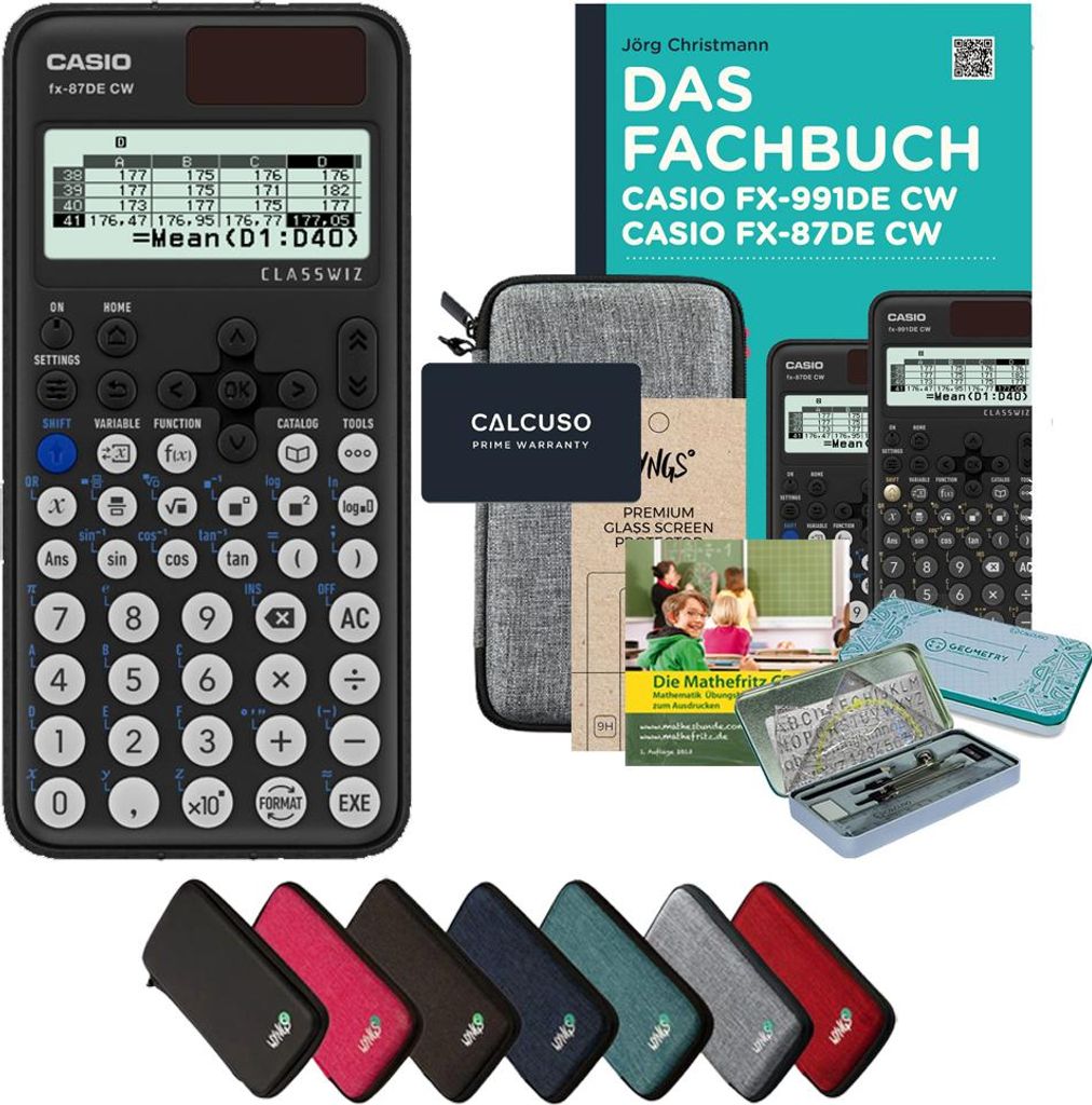 CALCUSO Streberpaket Hellgrau mit Taschenrechner Casio FX-87DE CW