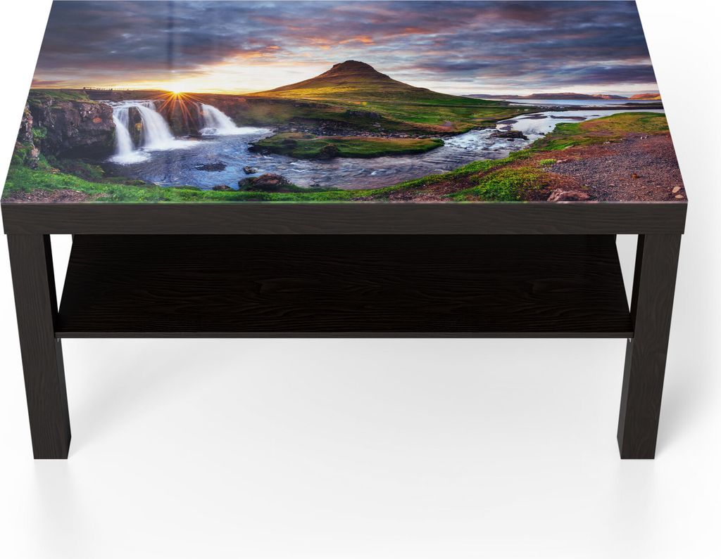 DEQORI Couchtisch 90x55 cm Schwarz 'Kirchberg Panorama' Glas Beistelltisch