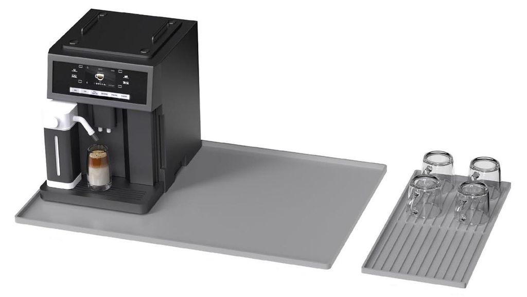 INF Multifunktionale Silikon Kaffeemaschinenmatte mit Abtropfschale, 61x40,5x1,1cm Grau