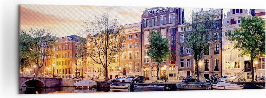 Bild auf Leinwand - Leinwandbild - Holland Kanal - 160x50cm - Wand Bild - Wanddeko - Wandbilder - Leinwanddruck - Bilder - Kunstdruck - Wanddekorat...