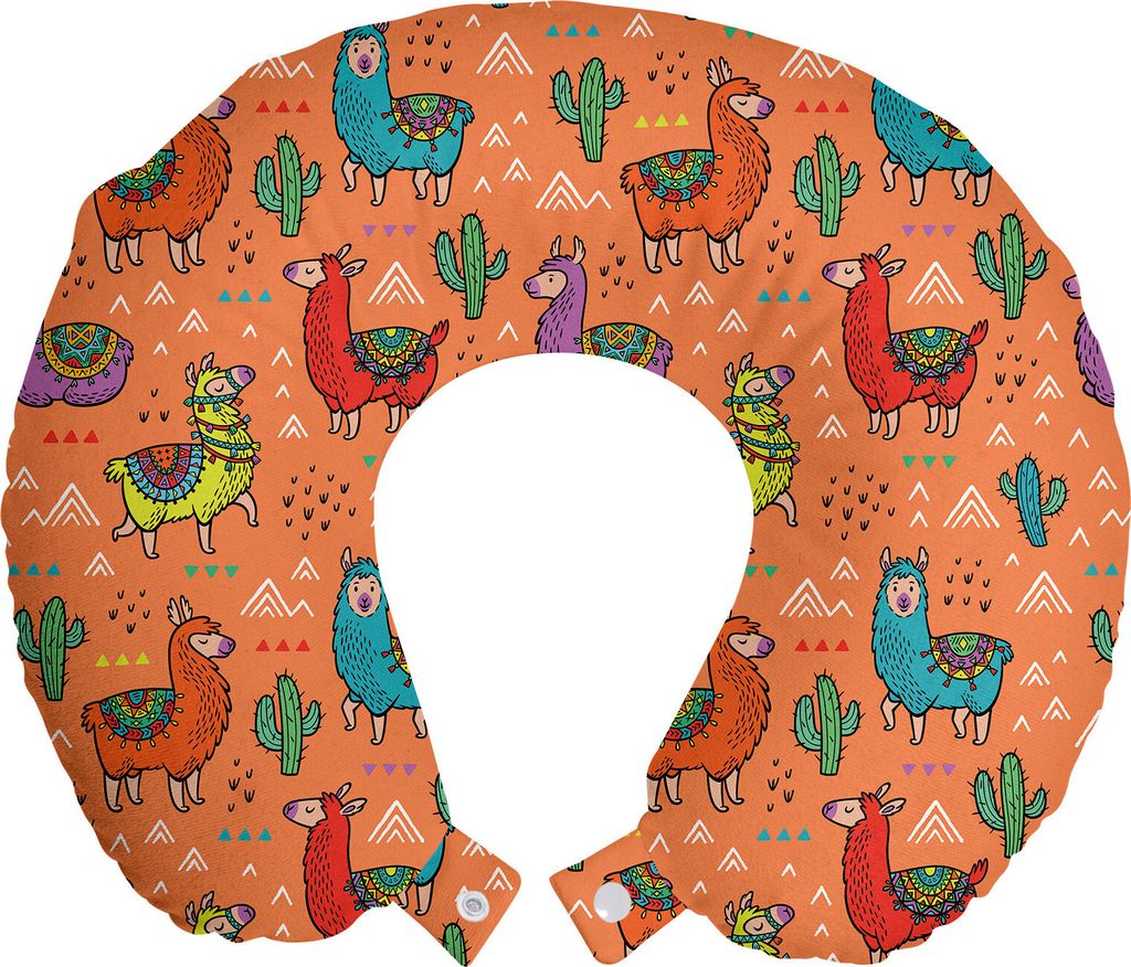 ABAKUHAUS Kaktus Reisekissen Nackenkissen, Bunte Alpacas Blume, Schaumstoff Reiseartikel für Flugzeug und Auto, 30x30 cm, Mehrfarbig
