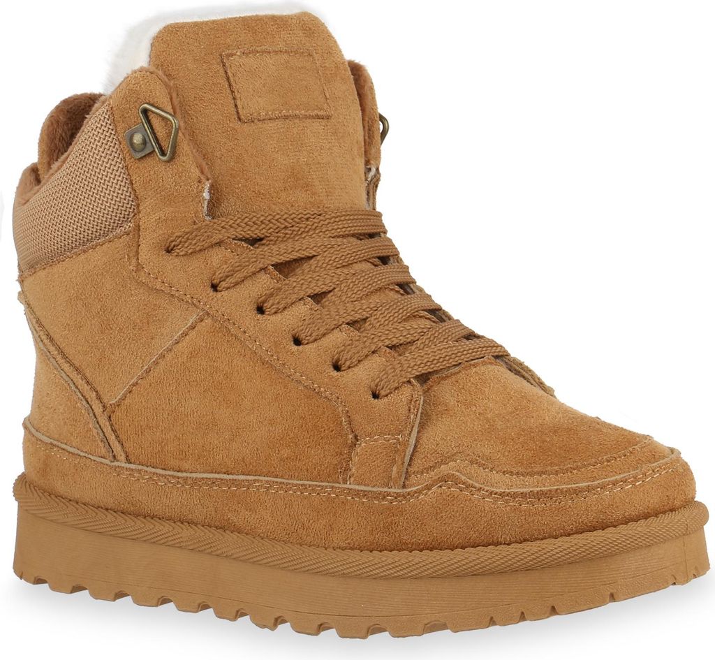 VAN HILL Damen Warm Gefütterte Sneaker High Bequeme Profil-Sohle Schuhe 841867, Farbe: Hellbraun, Größe: 36