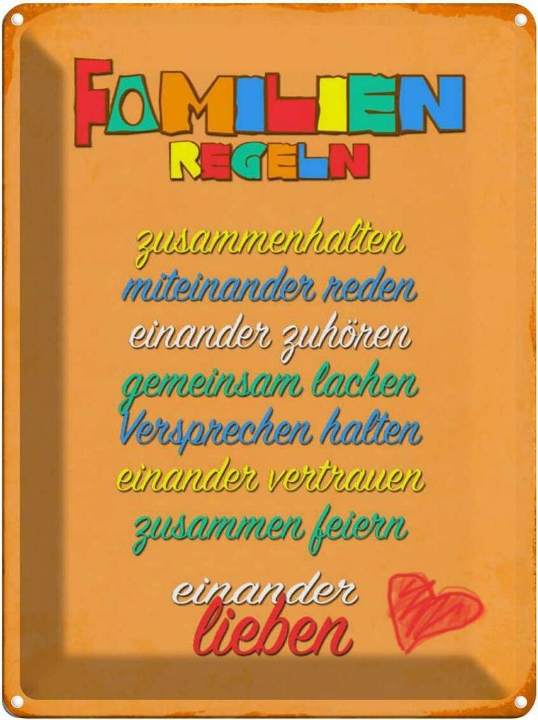 vianmo Blechschild 40x30 cm Familien Regeln Spruch Zitat