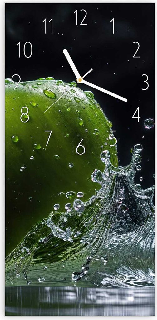 Wanduhr aus Glas mit Motiv Apfel im Wasser- 30 x 60 cm - inkl. Aufhängesystem