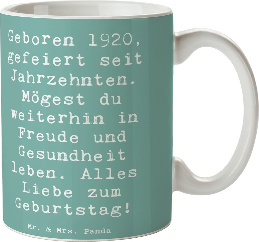 Mr. & Mrs. Panda Kaffeetasse Spruch 1920 Geburtstag - Meeresbrise - Geschenk, 100 Jahre, besonderer Geburtstagsspruch, handgefertigtes, Trinkbecher...