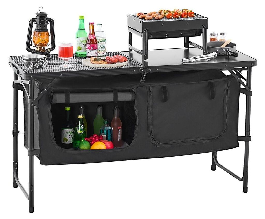 Camping Kitchen Table Folding Portable Adjustable Cooking Station Storage