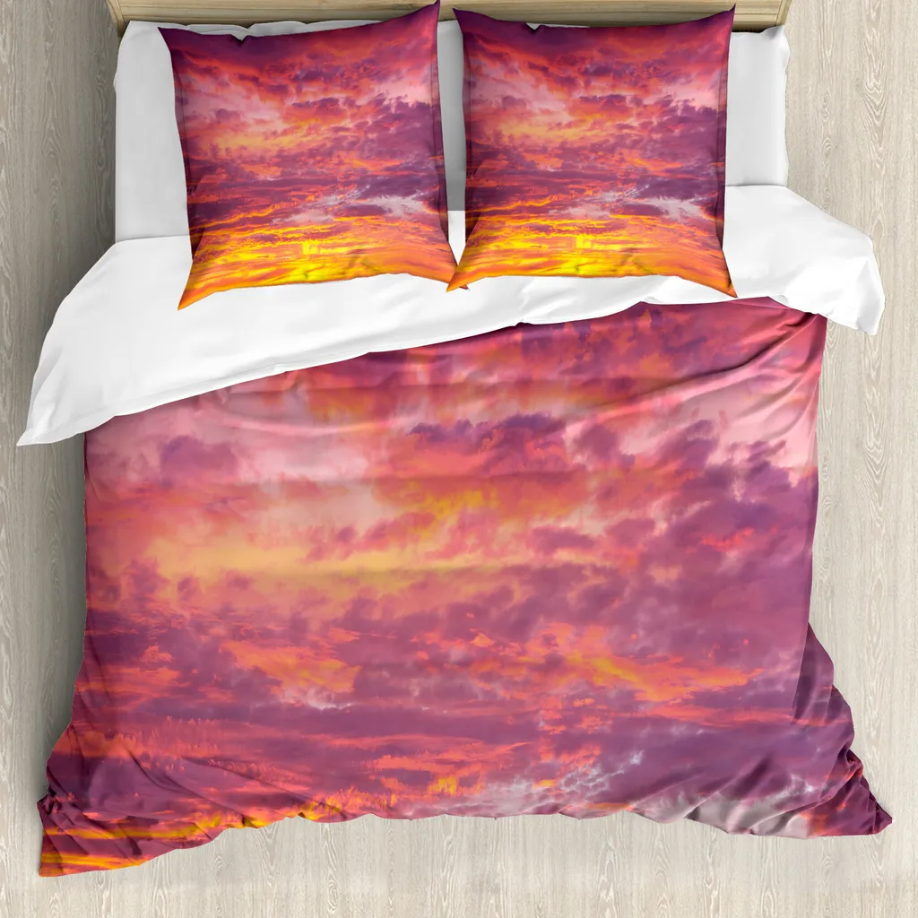 Housse de couette 155x220 cm pour lit simple, décor Sunset Orange Rose