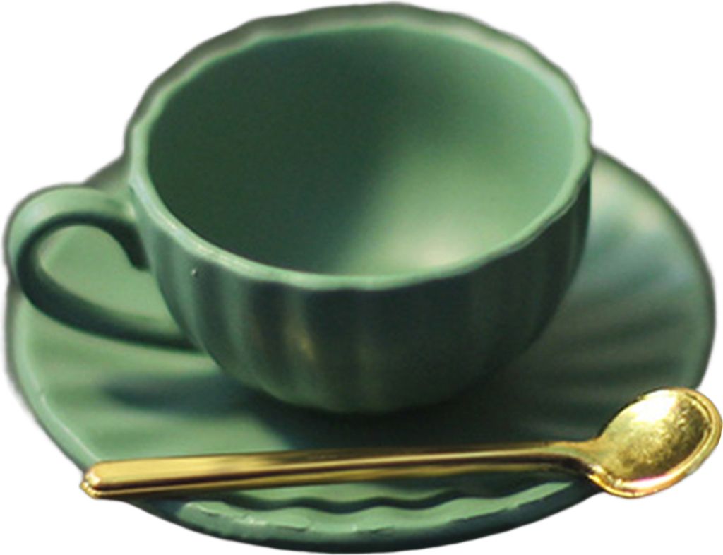 1 Set Dollhouse Coffee Tasse Realistische Legierung Miniatur Teetasse Saucer Löffel Set Modell Ornament für Mikrolandschaft-Grün ,Größen:S