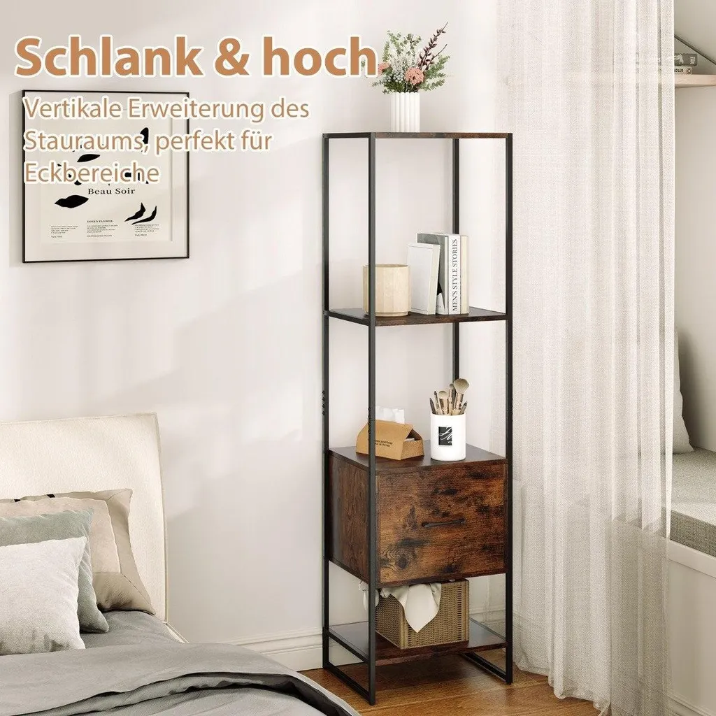 Étagère de rangement moderne marron 5 étages avec tiroir de bureau chic - 5