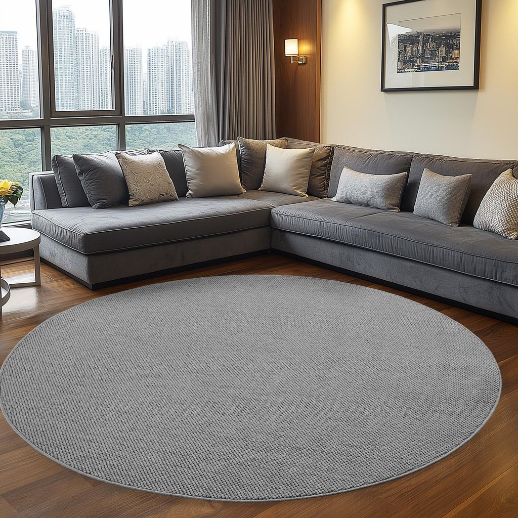 Teppium Teppich Wohnzimmer Einfarbig Bouclé Schlingenflor Skandi Stil Robust Superweich für Schlafzimmer, Grösse: 120 cm Rund