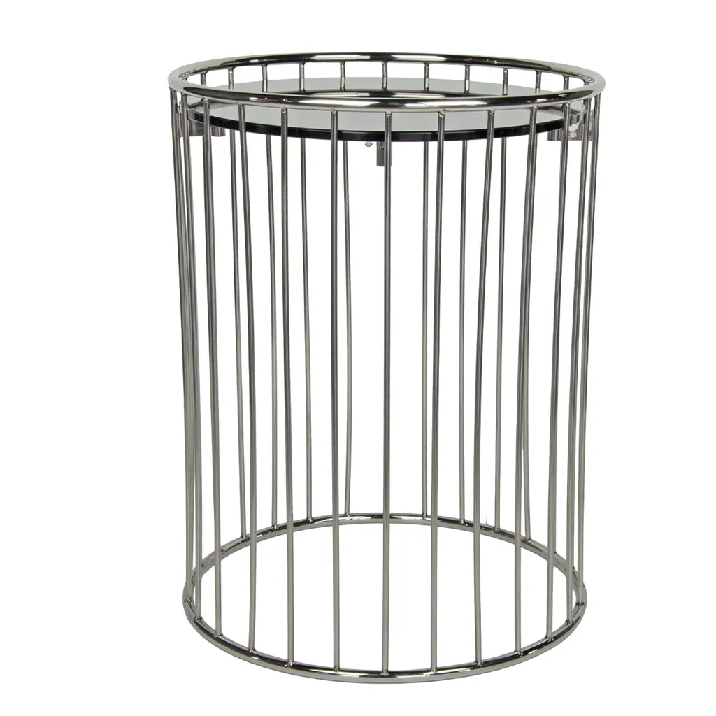 Bout de canapé rond Ø35 cm en verre noir et métal chromé pour le salon