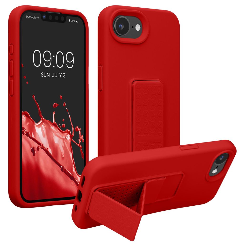kwmobile Handyhülle für Apple iPhone 17e / iPhone 16e Hülle - TPU Silikon Case mit Fingerhalter und Stand - Schutzhülle Cover in Rot