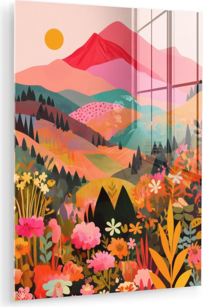 MuchoWow Glasbilder - Bilder auf Wandbild - Foto auf Glas Sonnenuntergang - Bergtal - Kontrast 30x40 cm Wanddekoration aus Glas - Acrylglasbild - A...