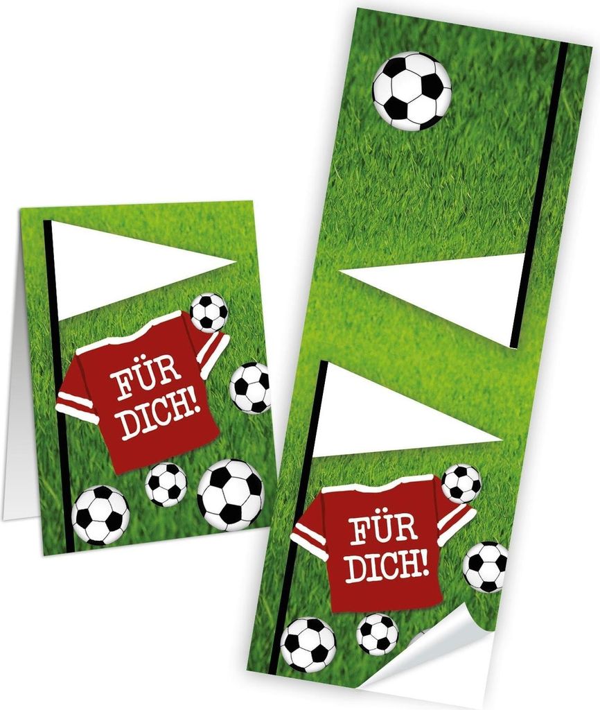 Fußballaufkleber eckig - 5 x 14,8 cm - mit Text für dich bunt grün rot beschreibbar Mitgebsel WM EM 10 Stück100 Stück