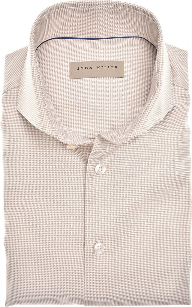 John Miller Hemd Tailored Fit braun bedruckte Baumwolle