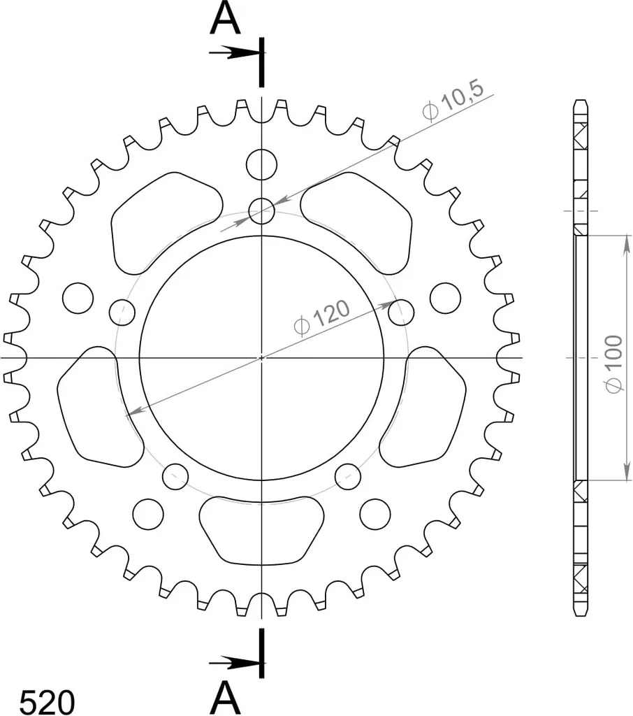 Couronne Supersprox 520 Alu 40Z Noire RAL-703:40-BLK pour Moto
