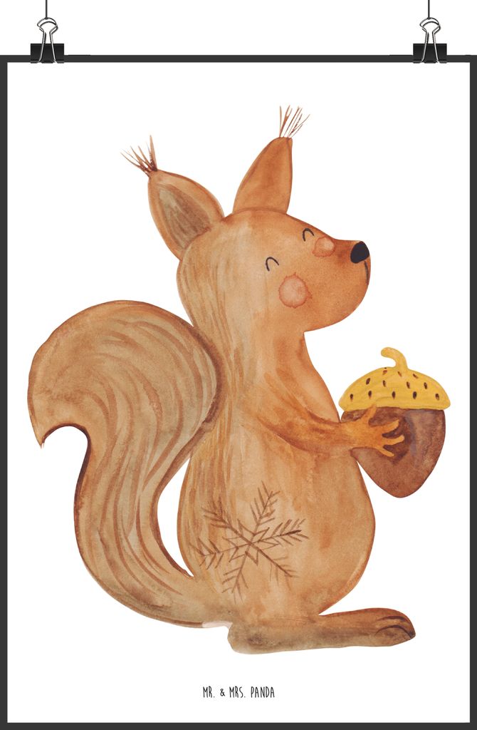Mr. & Mrs. Panda Bild Eichhörnchen Weihnachten DIN A3 - Weiß - Geschenk, Frohes Neues Jahr, Neujahr, wanddeko, drucke, Plakat, Wandbild, Frohe, W...