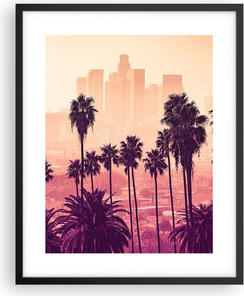 Gerahmtes Poster - Schwarzer Rahmen - Elche Angeles Palmen - 40x50 cm - Wand Bild - Wanddeko - Wandbilder - Kunstposter - Wandposter - Bilderrahmen...