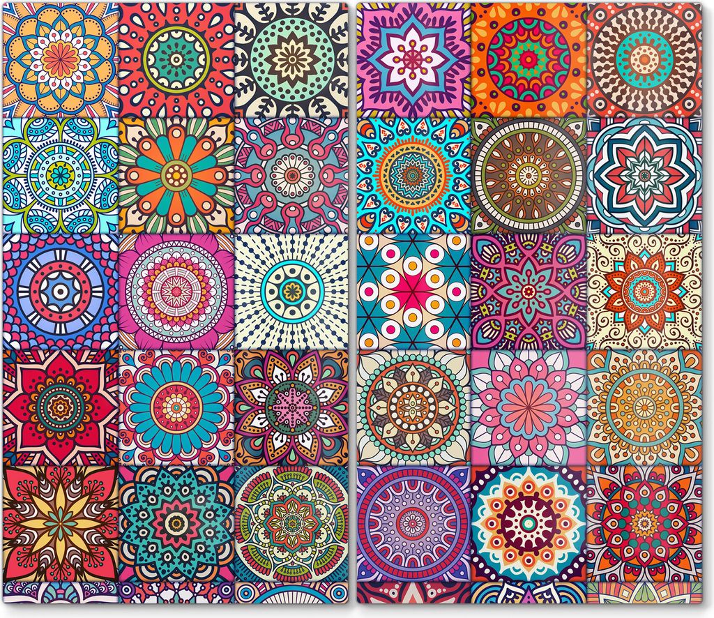 DEQORI Herdabdeckplatte Glas 2-tlg 'Orientalische Muster' Herd Abdeckung Küche