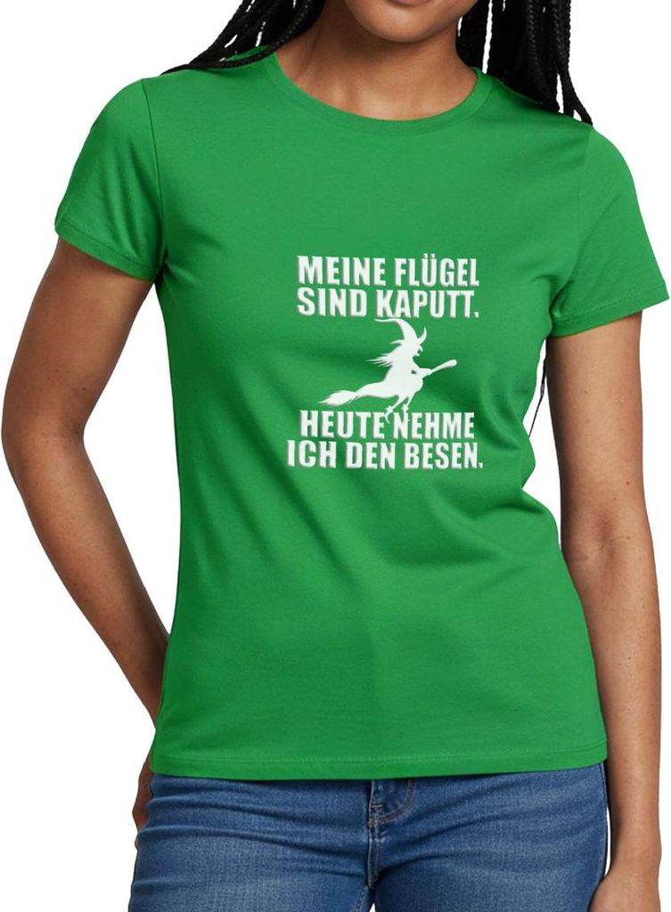 Spreadshirt Hexe Mit Besen Lustiger Spruch Halloween Frauen T-Shirt, XL, Kelly Green