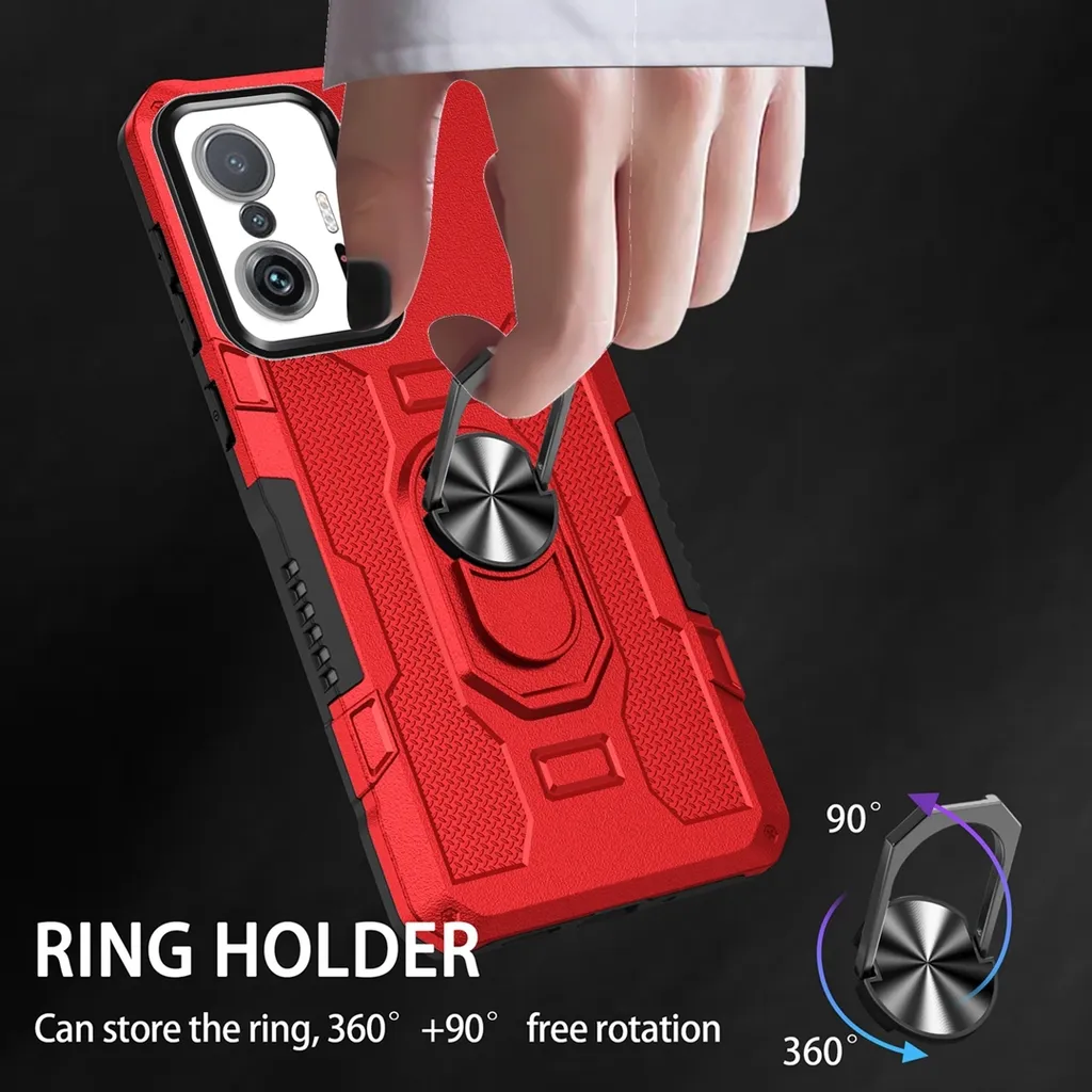 TingYR Cover Per Xiaomi 11T Pro 5G, Custodia Antiurto Con Supporto Ad Anello Rotante 360° E Magnete, Nero - 5