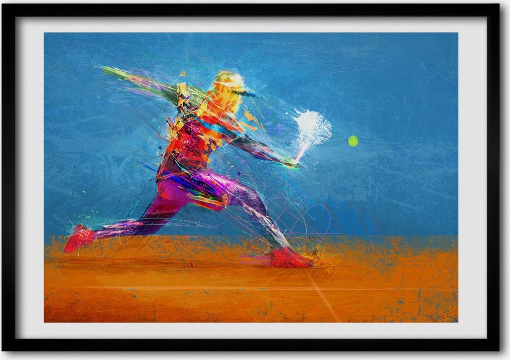 Bild - Bilderrahmen - 100 cm x 70 cm - MDF - Rahmen - Foto - Wandkunst Tennisspieler