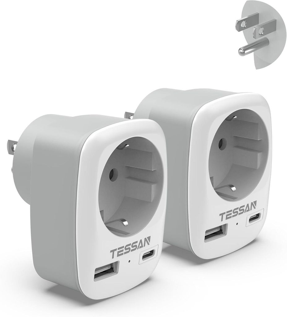 TESSAN 2er Pack USA Adapter Steckdose 3 in 1 Reiseadapter Produktbild 