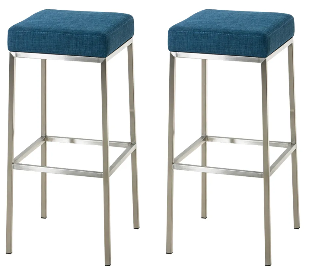 Tabouret de Bar Confortable en Tissu Bleu et Inox Stable - Set de 2 CLP