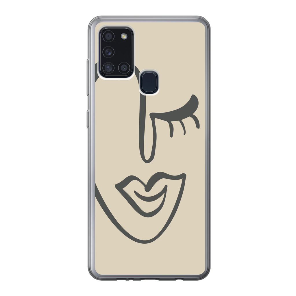 MuchoWow Handyhülle Schutzhülle Hülle für Samsung Galaxy A21s Frau - Gesicht - Kunst Silikon Softcase Handy Hülle - Hartschale