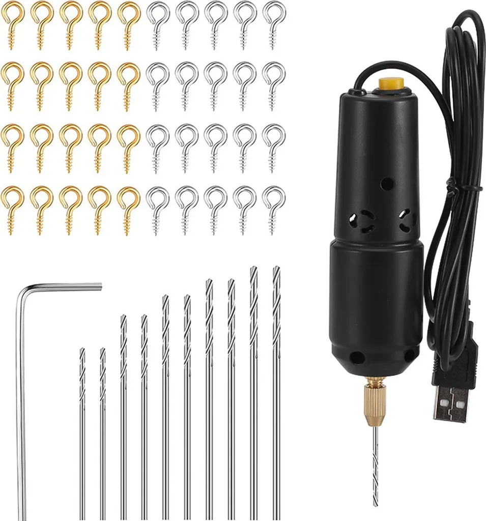 Mini Trapano Elettrico per Resina: Kit DIY con 10 Punte e 100 Ganci