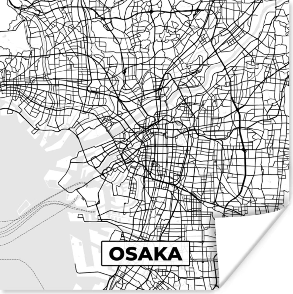 MuchoWow Poster Osaka - Stadtplan - Schwarz und weiß - Karte 30x30 cm - Wandposter - Printing